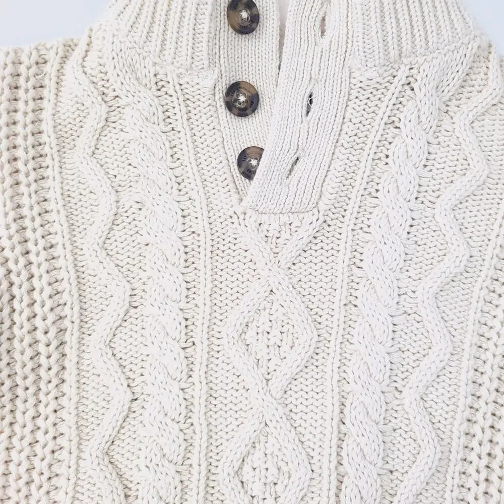 Gap Cableknit Sweater Size 5 Beige Oatmeal Cream Boys 100% Cotton, Sherpa Neck